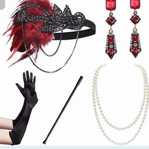 1920's Flapper Accessories Gatsby Costume Set Headband Feather Necklace